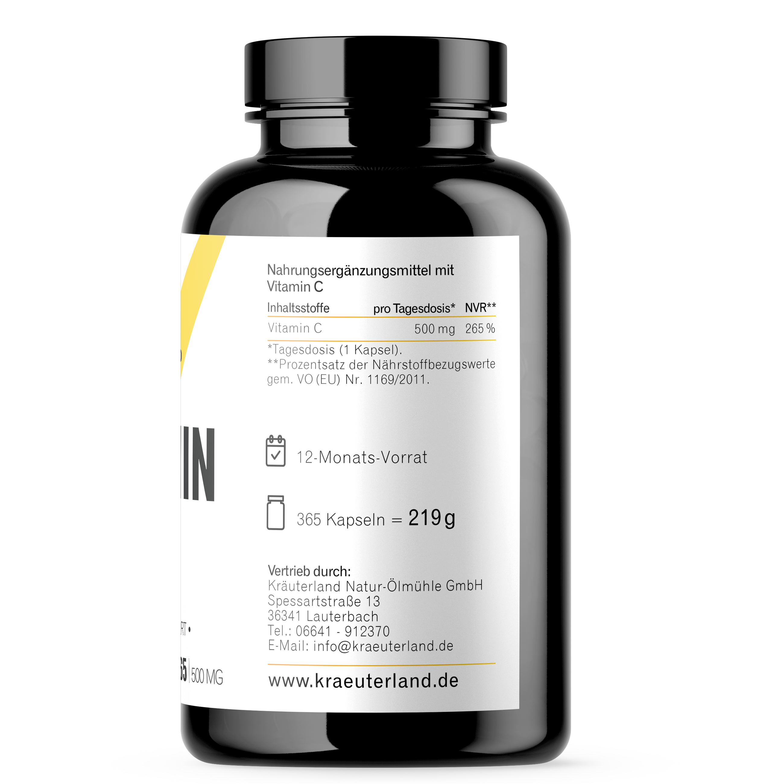 Vitamin C Kapseln von Kräuterland mit Nährwertangaben und Produktdetails