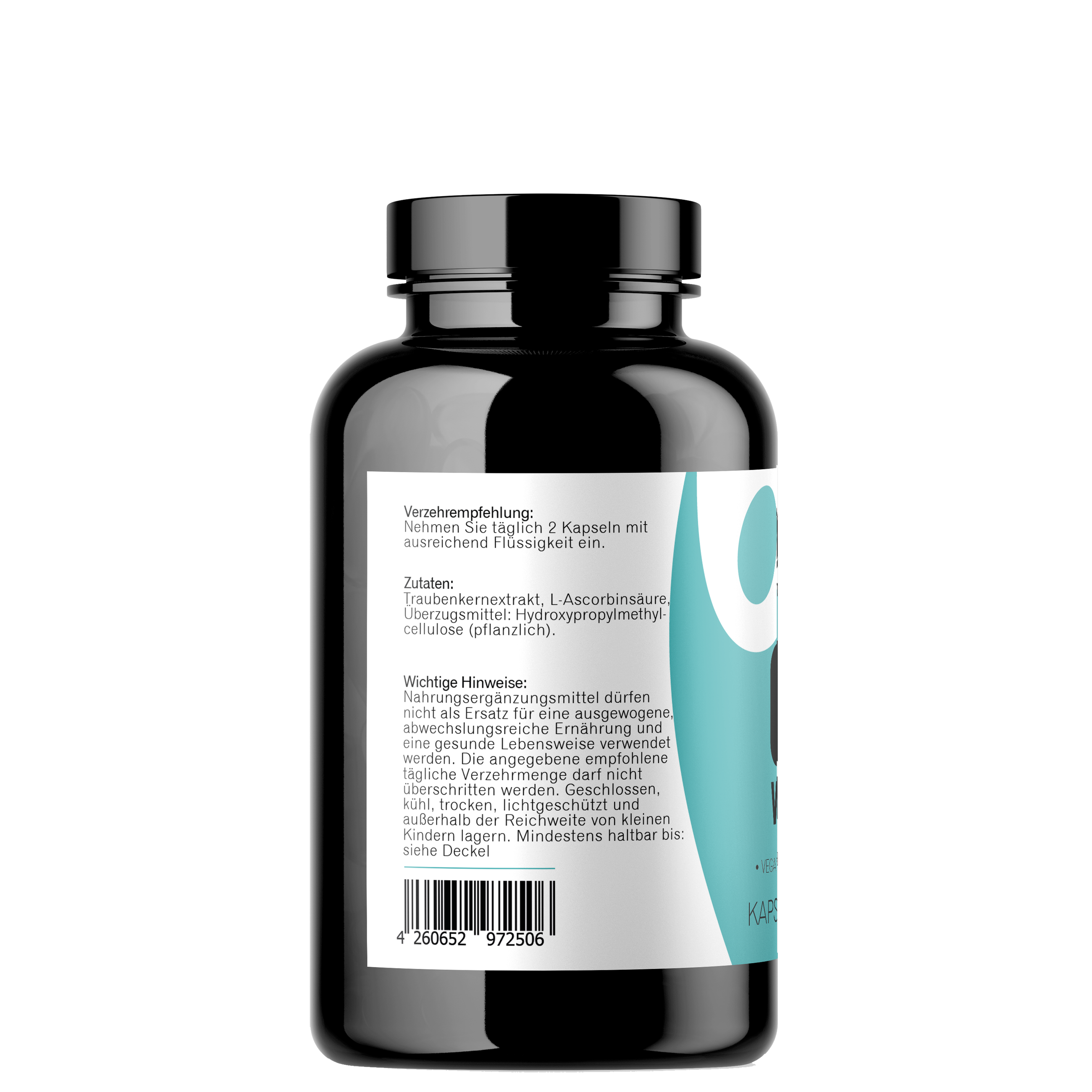 Seitenansicht der Zutaten von OPC + Vitamin C Kapseln 240 Stück Seitenansicht der Zutaten von OPC + Vitamin C Kapseln 240 Stück
