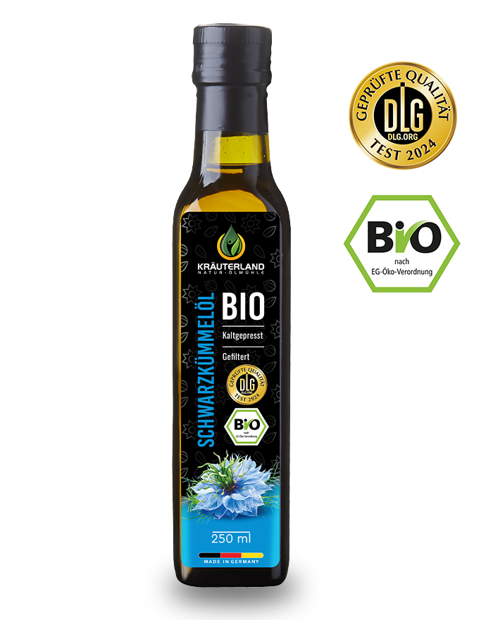 Bio-SKO-250ml-gefiltert-1-Flasche-front-DLG-kleiner Bio Schwarzkümmelöl gefiltert 250 ml
