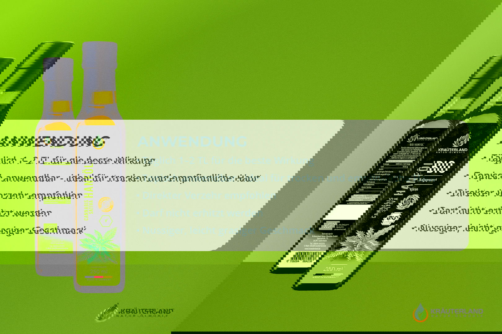 Anwendungstipps für Kräuterland Bio Hanföl – ideal für Hautpflege, direkte Einnahme und kalte Küche