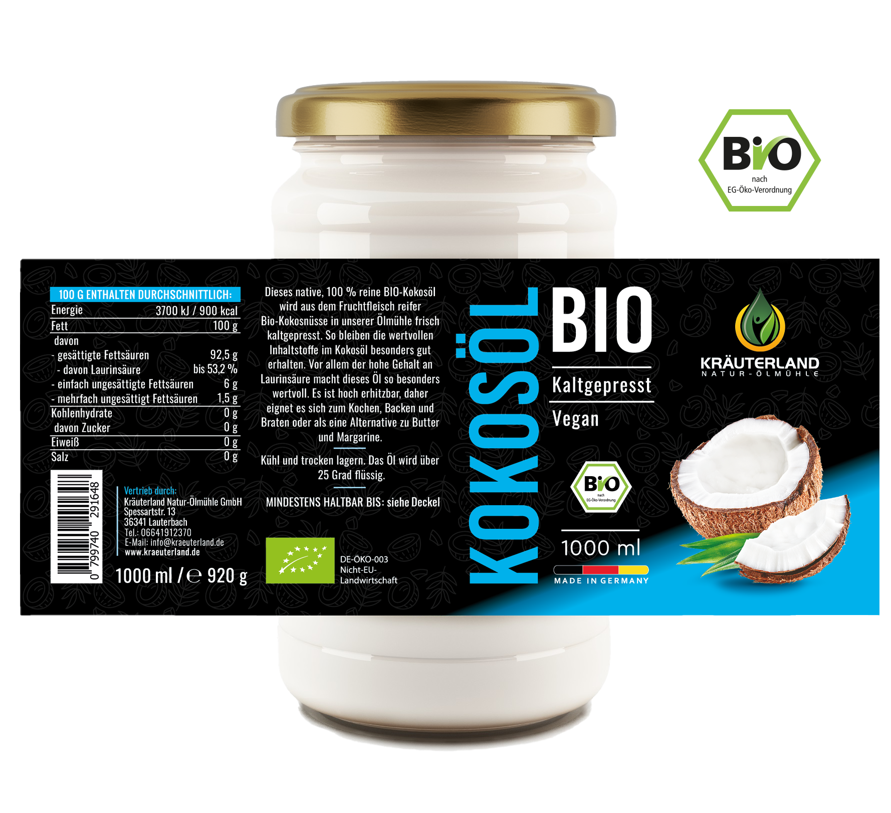 Bio Kokosöl 1000 ml Etikett