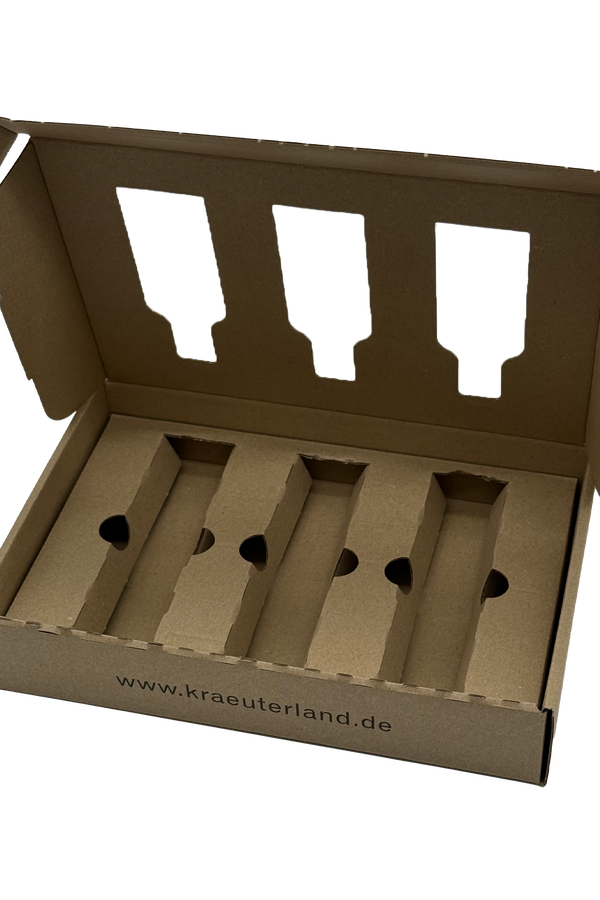 Kräuterland Geschenkverpackung 3er Set Speiseöl Karton Kräuterland 3er Geschenkverpackung für 100 ml Speiseöle leerer Kartoneinsatz