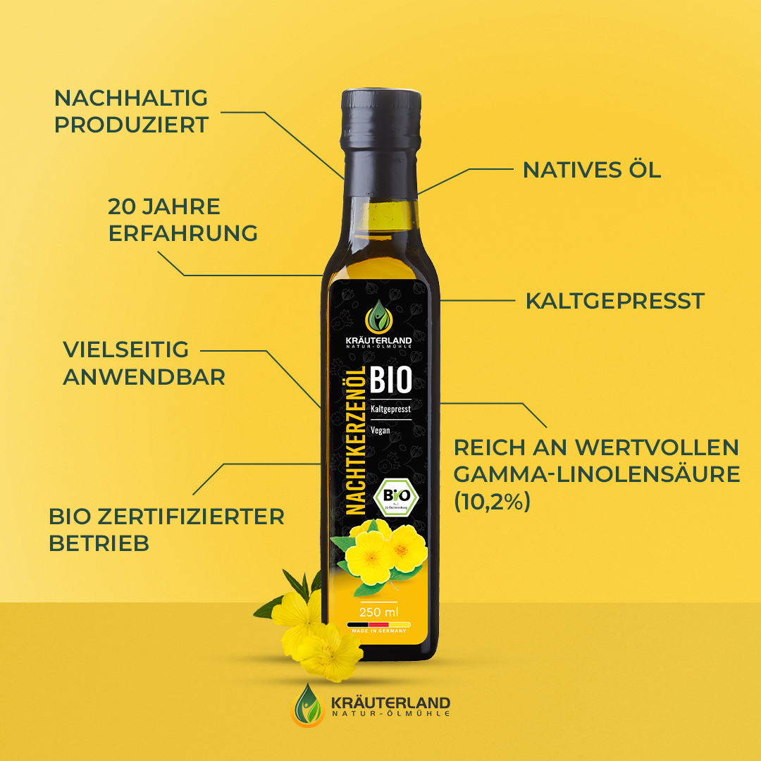 Bio Nachtkerzenöl 250 ml Vorteile Bio Nachtkerzenöl 250 ml Vorteile