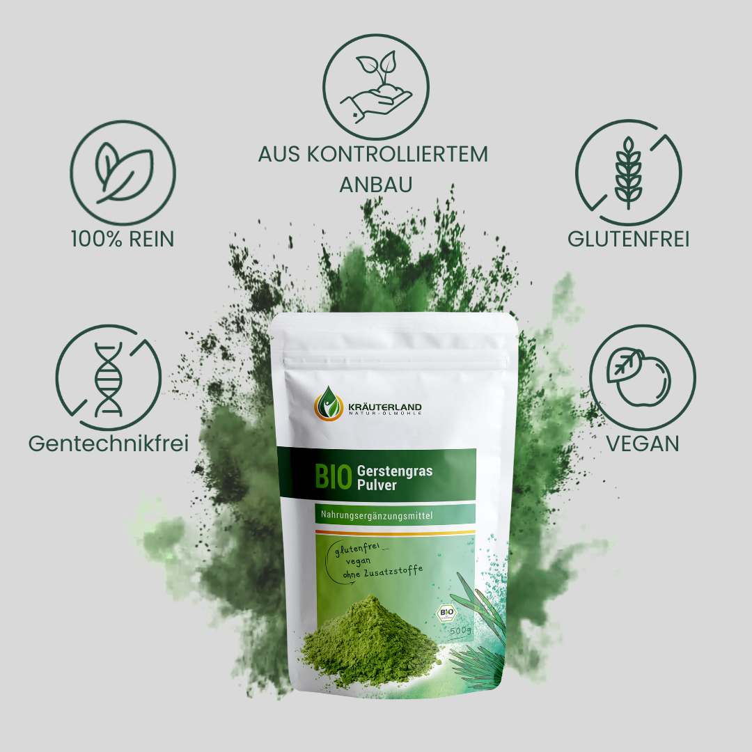 Bio Gerstengras Pulver 500 g Qualitätsmerkmale Bio Gerstengras Pulver 500 g Qualitätsmerkmale