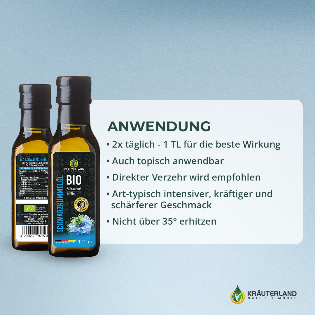 Bio Schwarzkümmelöl 100 ml gefiltert Verzehrempfehlung Bio Schwarzkümmelöl 100 ml gefiltert Verzehrempfehlung