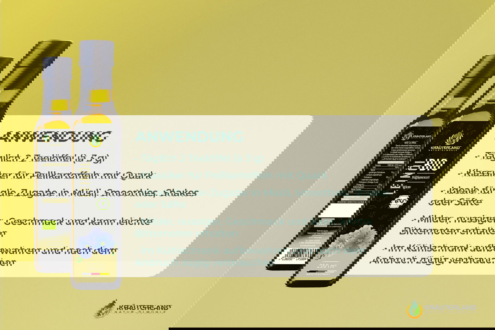 Anwendungstipps für Kräuterland Bio Leinöl – ideal für Quark, Müsli und Smoothies