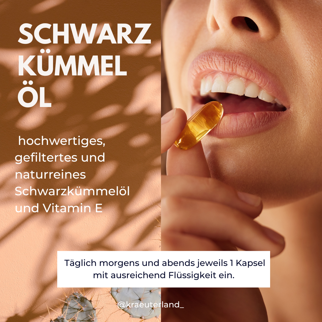 Schwarzkümmelöl Kapseln mit naturreines Schwarzkümmelöl und vitamin E