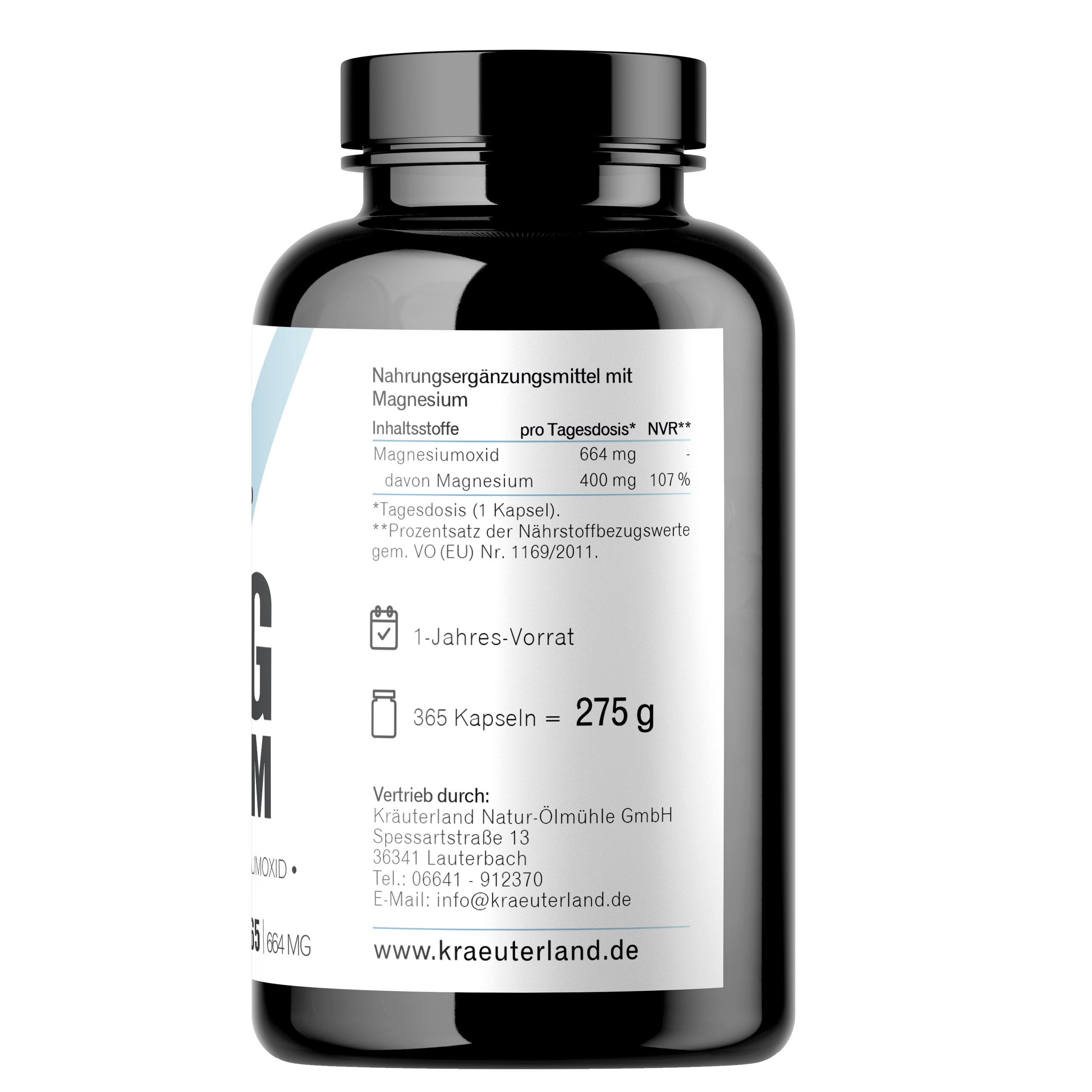 Seitenansicht von Magnesium Kapseln 365 Stück mit Nährwertangaben