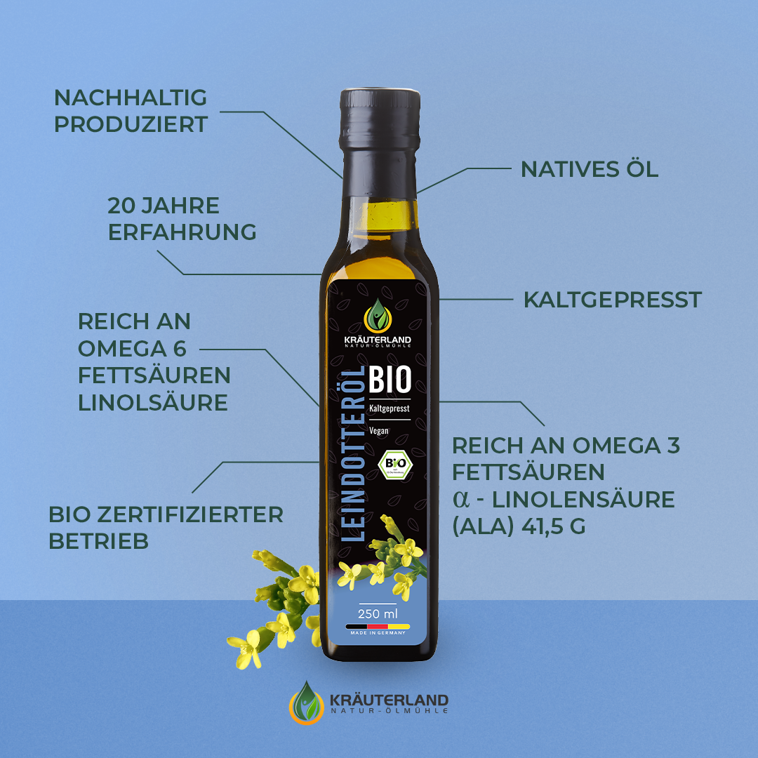 Bio Leindotteröl 250 ml mit Vorteile Bio Leindotteröl 250 ml mit Vorteile