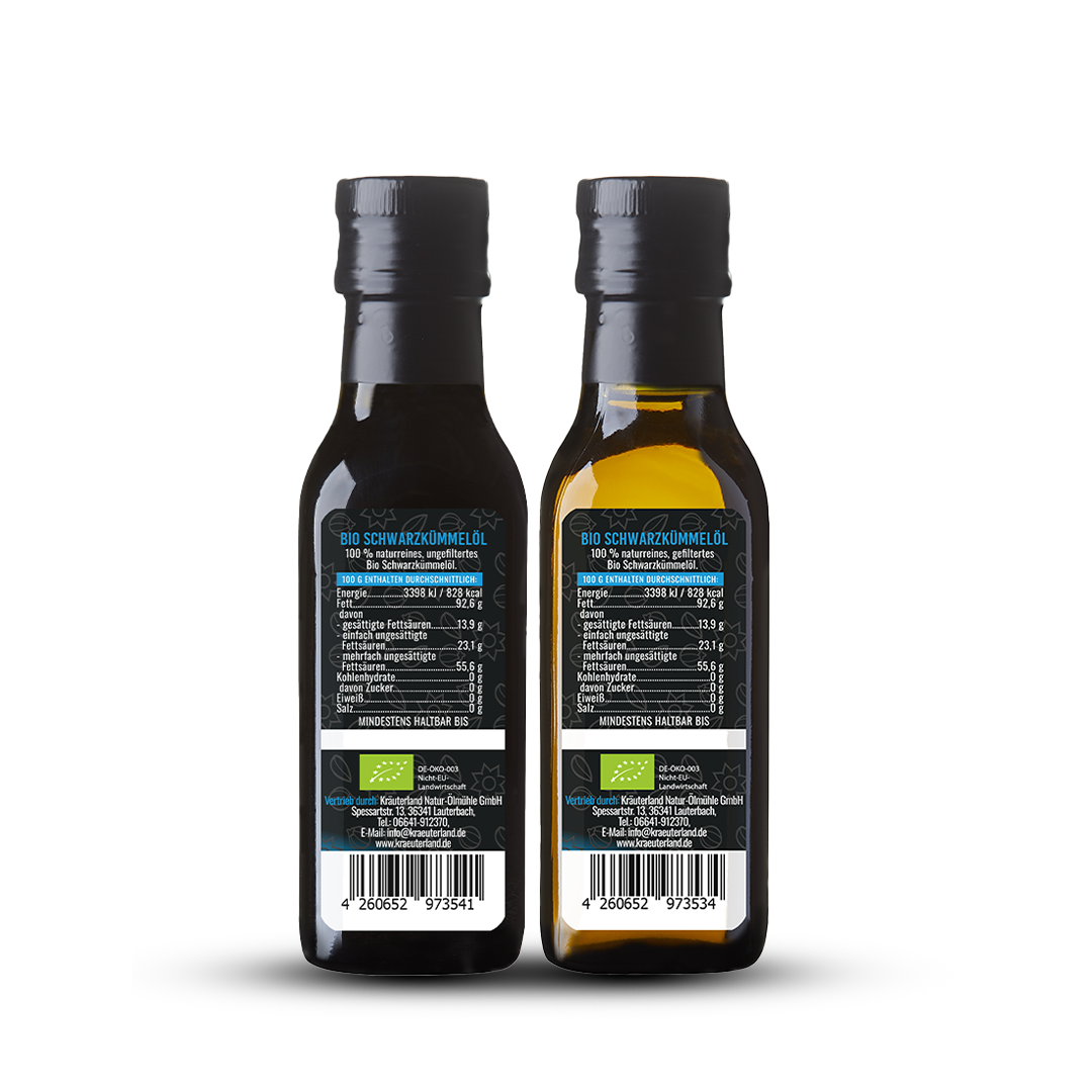 Bio Schwarzkümmelöl Set 100 ml Rückseite Bio Schwarzkümmelöl Set 100 ml Rückseite