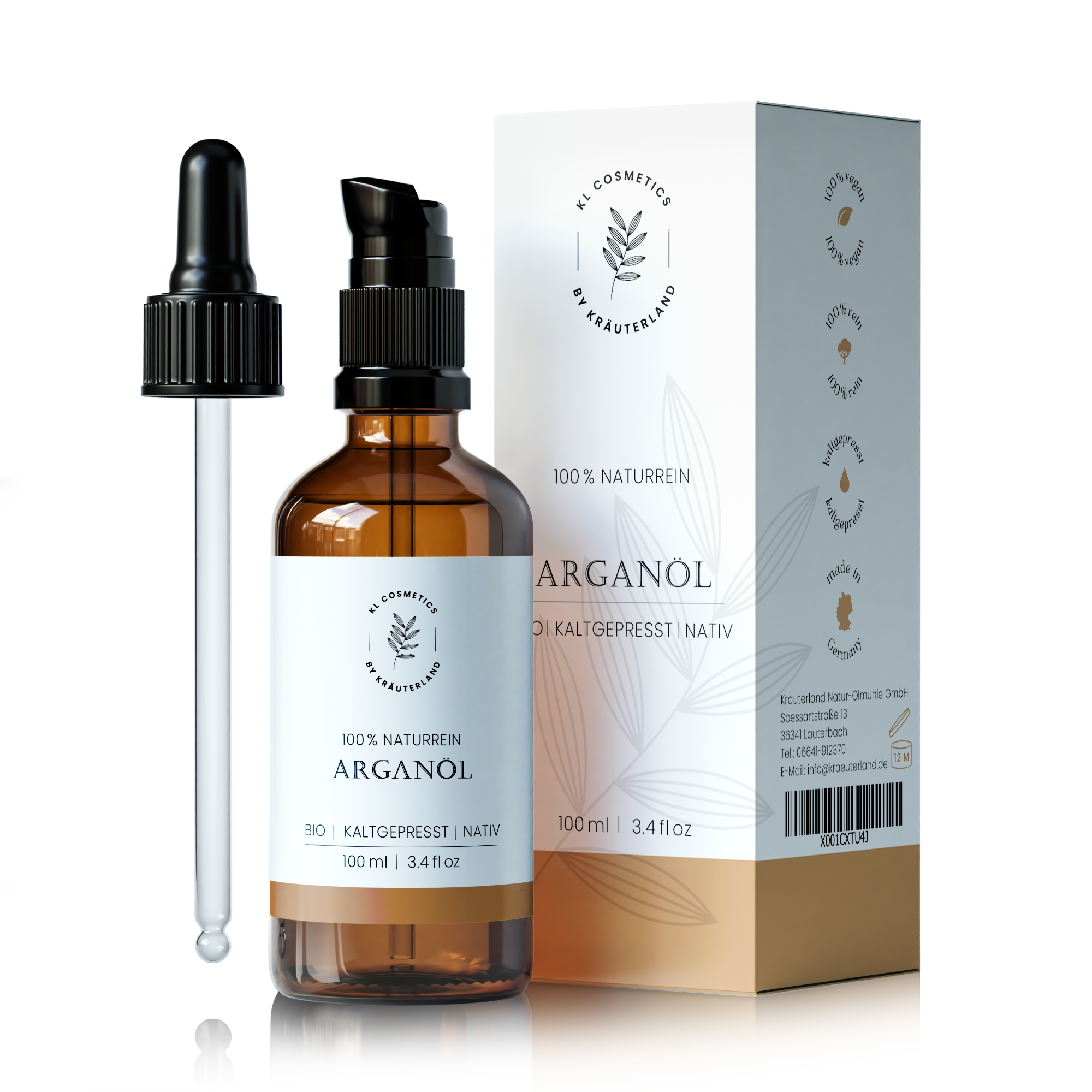 Argan Hautöl mit Pipette und Produktbox Argan Hautöl mit Pipette und Produktbox