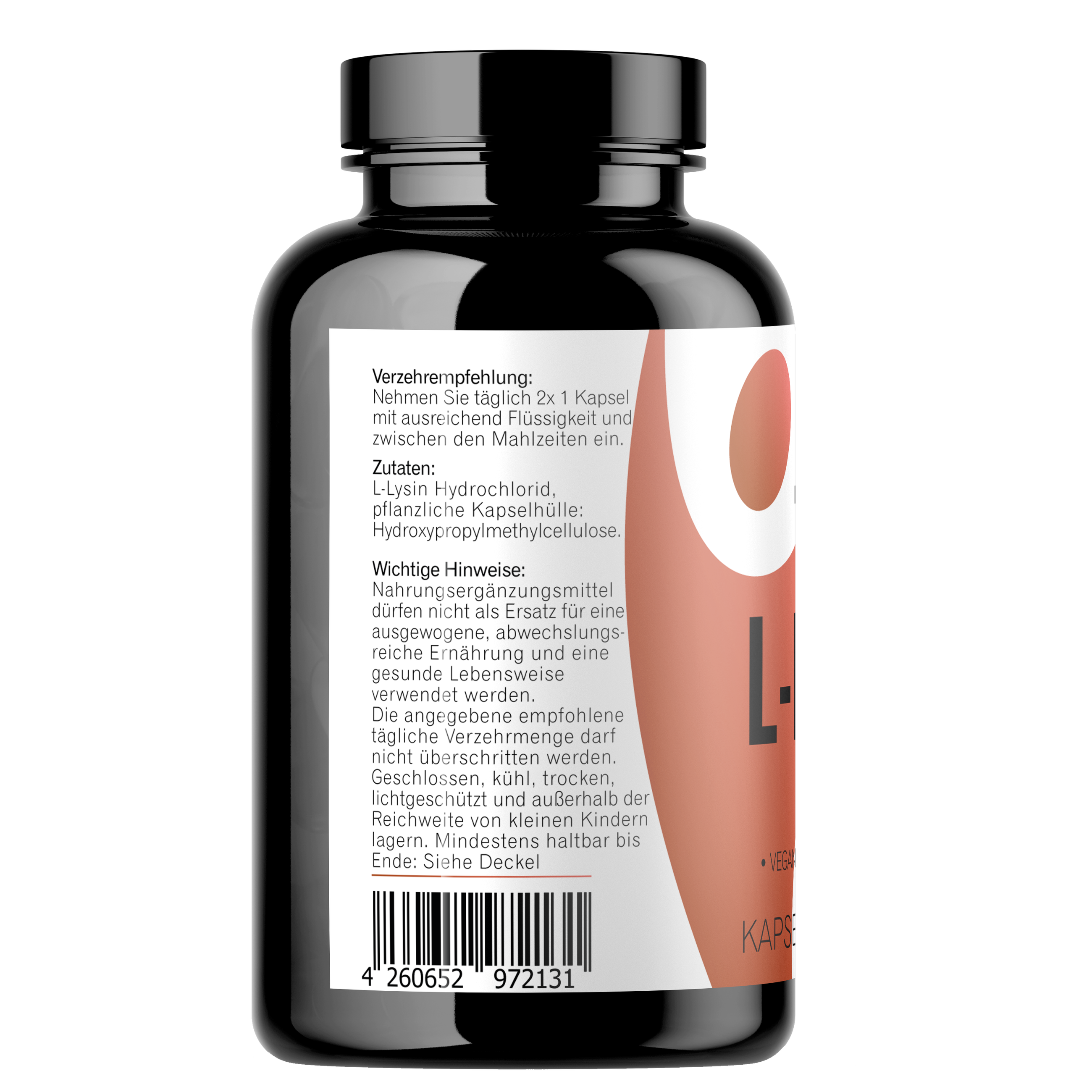 Seitenansicht von L-Lysin Kapseln 365 Stück mit Zutaten