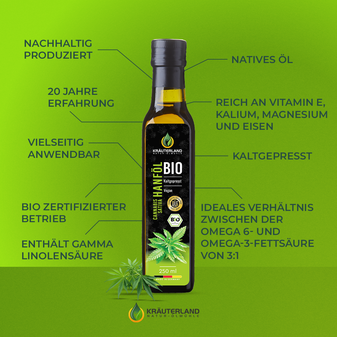 Kräuterland Bio Hanföl 250 ml Vorteile Kräuterland Bio Hanföl 250 ml Vorteile