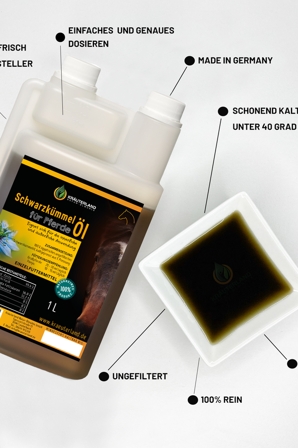 Schwarzkümmelöl für Pferde 1000 ml Eigenschaften Schwarzkümmelöl für Pferde 1000 ml Eigenschaften