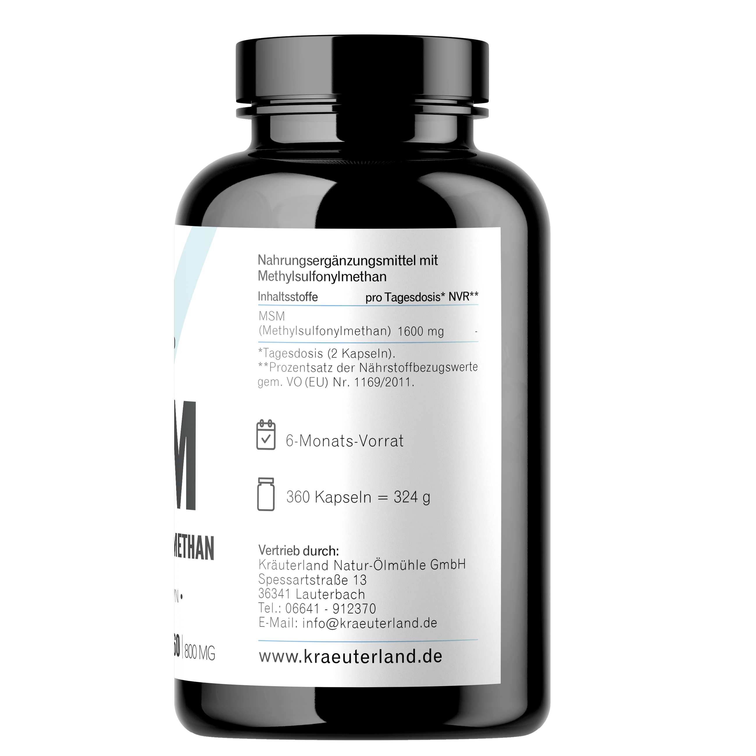 Seitenansicht von MSM Kapseln 360 Stück mit Nährwertangaben