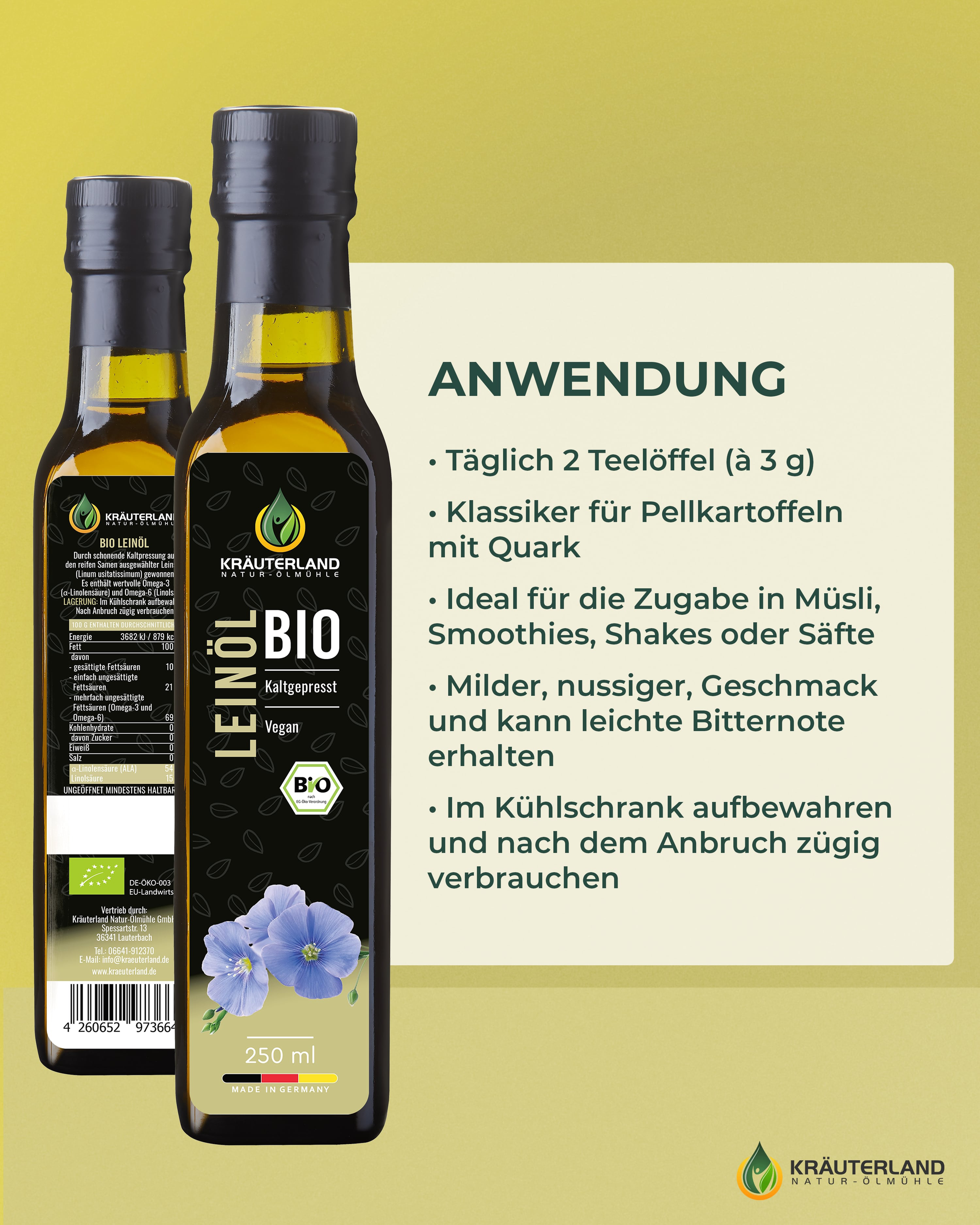 Kräuterland Bio Leinoel 250 ml Verzehrempfehlung Kräuterland Bio Leinoel 250 ml Verzehrempfehlung