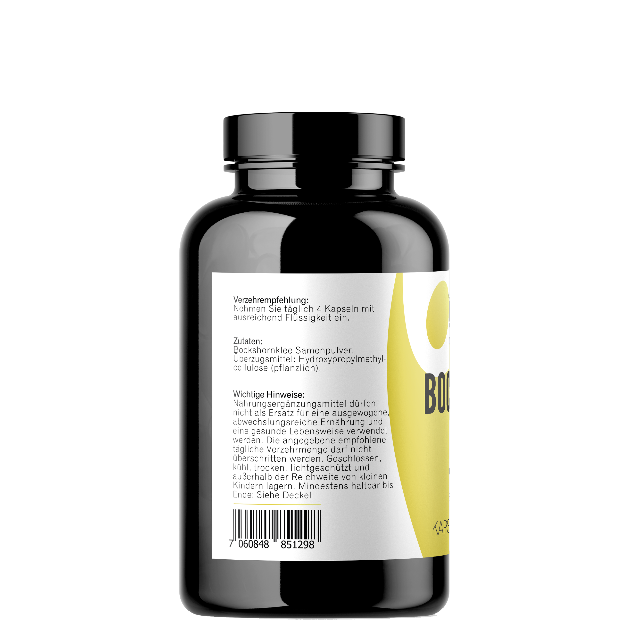 Bockshornklee Kapseln 240 Stück Seitenansischt mit Zutaten