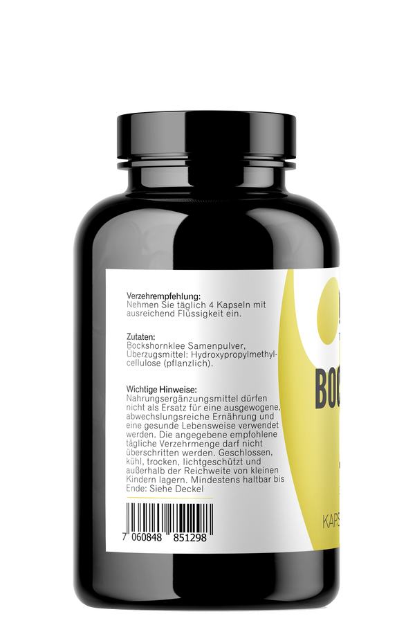 Bockshornklee Kapseln 240 Stück Seitenansischt mit Zutaten