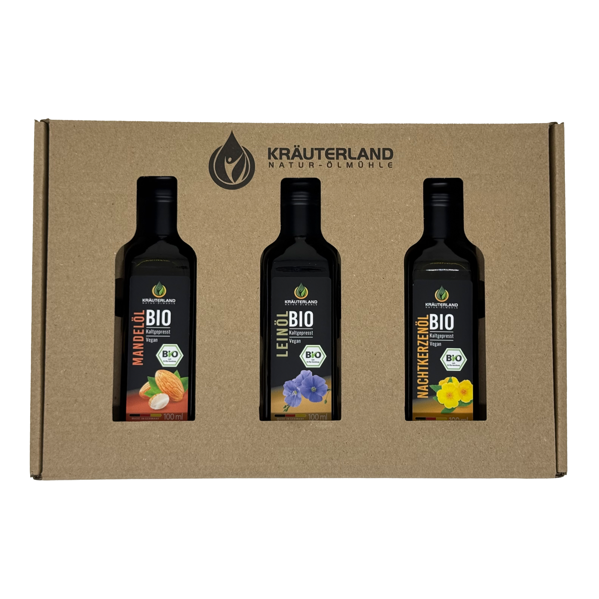 Bio Wohlfühlöl Set 100 ml – Mandelöl, Leinöl und Nachtkerzenöl von Kräuterland