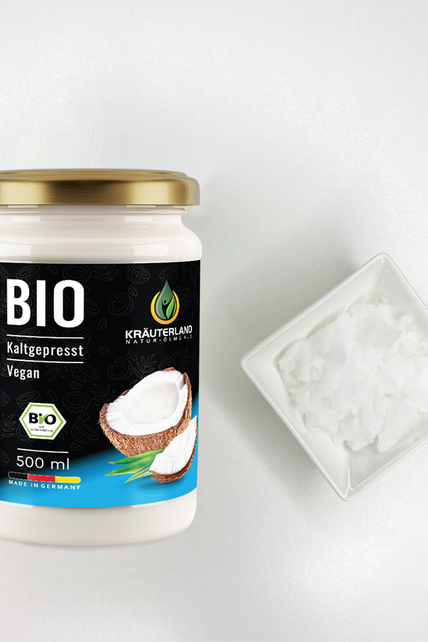 Bio Kokosöl 500 ml mit Produktabildung Bio Kokosöl 500 ml mit Produktabildung