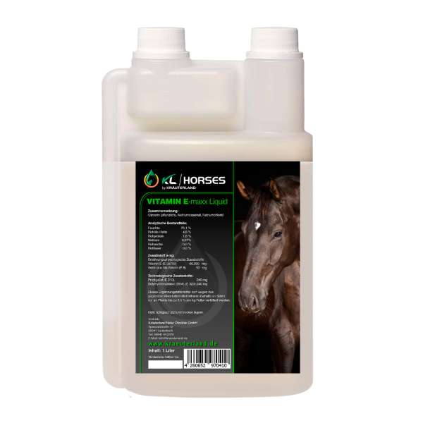 Rückseite Vitamin E-Maxx Liquid für Pferde 1 Liter Rückseite Vitamin E-Maxx Liquid für Pferde 1 Liter