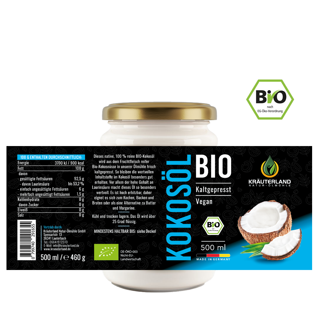 Bio Kokosöl 500 ml Etikett Bio Kokosöl 500 ml Etikett