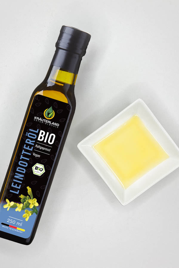 Bio Leindotteröl 250 ml mit Produktabbildung Bio Leindotteröl 250 ml mit Produktabbildung